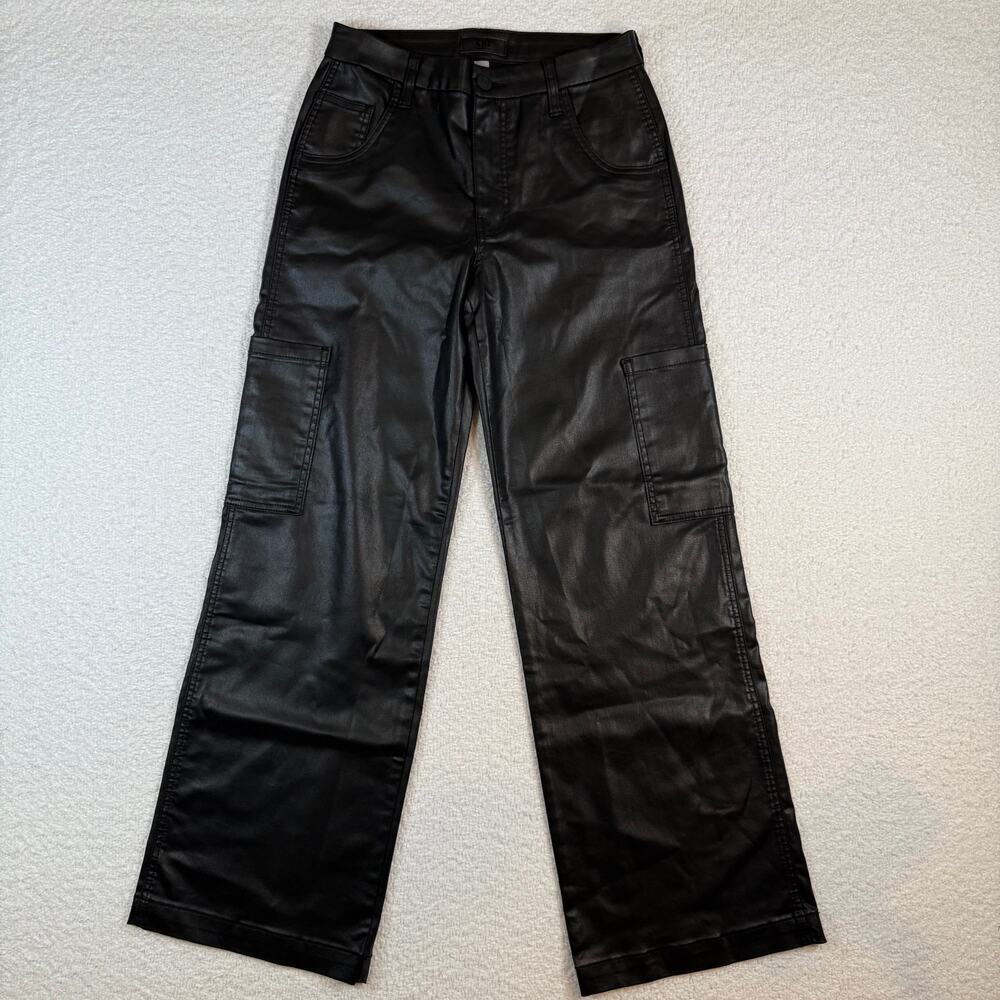 Kut From The Kloth Jodi High Rise Fab Ab Wide Leg Black Coated Utility Jean Sz 4